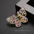 Rainbow Color Gold Plated CZ Butterfly Brass Brooch